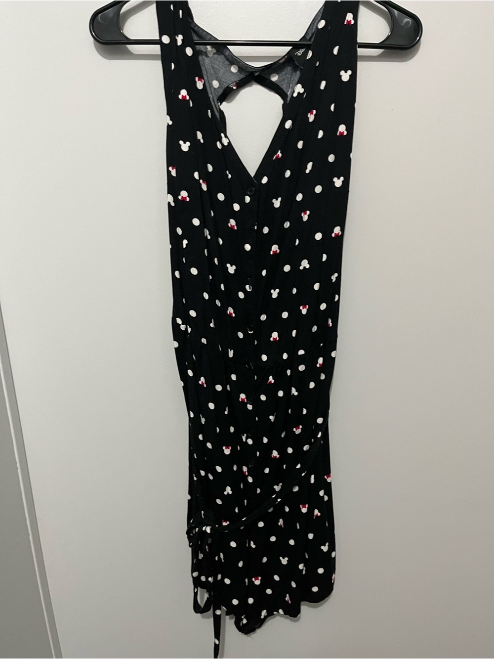 Disney Black Polka Dot Jumpsuit with White and Red Mickey Accents
